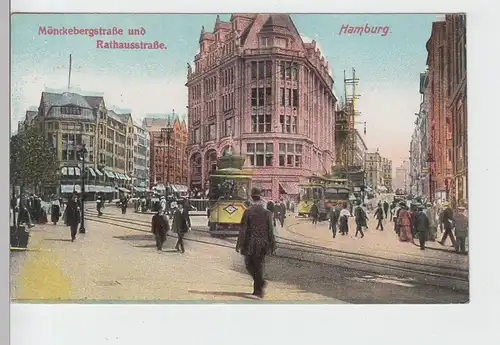 (100019) AK Hamburg, Mönckebergstraße, Rathausstraße, Straßenbahn