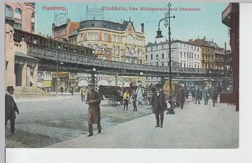 (100015) AK Hamburg, Hochbahn Ecke Rödingsmarkt Graskeller, vor 1945