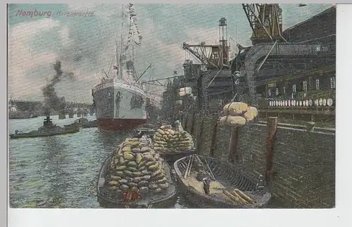 (100012) AK Hamburg, Hafen, Lastkähne, Krähne, vor 1945