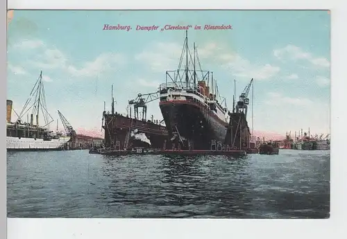 (100010) AK Hamburg, Dampfer Cleveland im Riesendock, nach 1909