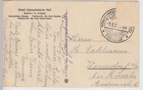 (109236) AK Hahnenklee, Goslar, Oberharz, Hotel Hahnenklee'er Hof 1920er