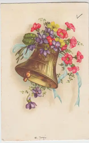 (51581) AK Grußkarte, Glocke mit Blumen, 1943