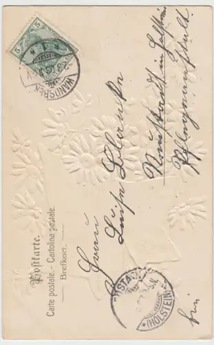 (14991) AK Glückwunsch, Prägekarte, Efeublatt, Margeriten 1903