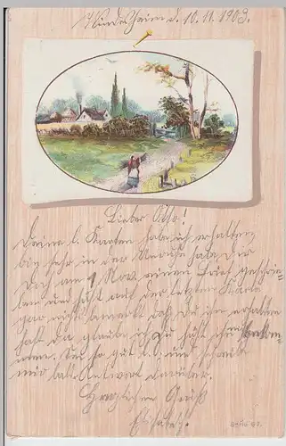 (111195) Künstler AK Grußkarte Landschaftsidyll im Oval 1903