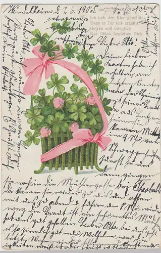 (111194) Künstler AK Grußkarte Blumenkorb 1905