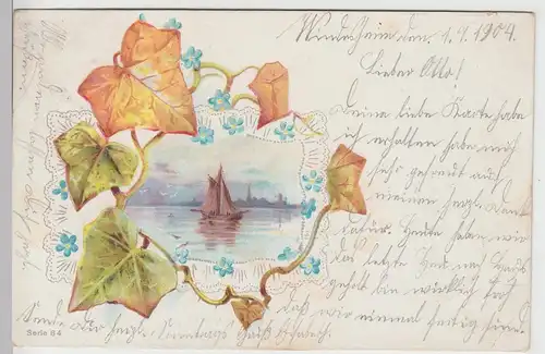 (111088) AK Grüße, Boot a.d. Wasser, Herbstblätter 1904