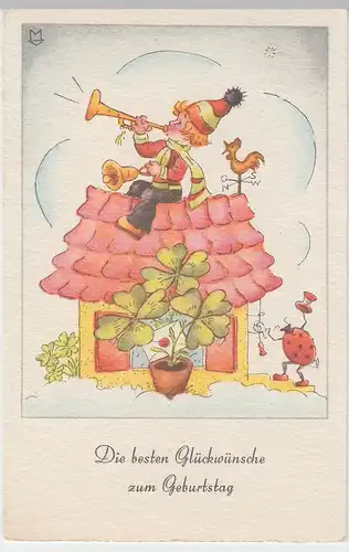 (50551) AK Glückwunsch zum Geburtstag, Kind trompetet, 1941