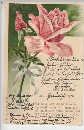 (25233) AK Geburtstag, Rose, Prägekarte, schwedische Karte 1905