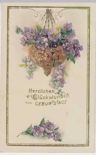 (24612) AK Geburtstag, Blütenampel, Golddruck 1917