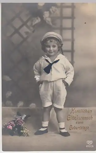 (25224) Foto AK Geburtstag, kleiner Junge mit Matrosenmütze, vor 1945