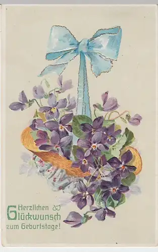 (23090) AK Geburtstag, Prägekarte, Veilchen, Schleife 1912
