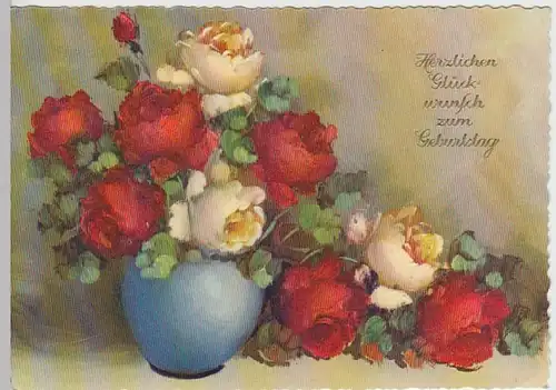 (22335) Künstler AK Geburtstag, Rosenstrauß 1961