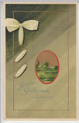 (20734) AK Geburtstag, Prägekarte, Schleife, Haus 1909