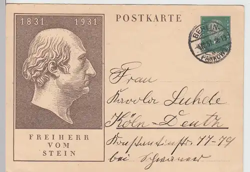 (111275) Motiv-Ganzsache Freiherr vom Stein 1831 - 1931