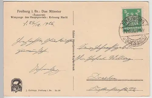 (89941) AK Freiburg i.B., Münster, Wimperge des Hauptportals 1926