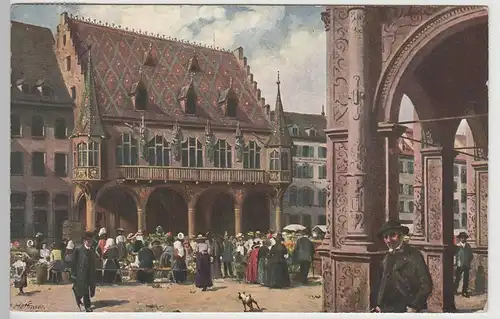 (76717) Künstler AK H. Hoffmann: Freiburg i.Br., Münsterplatz m. Kaufhaus