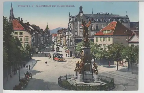 (72009) AK Freiburg im Breisgau, Kaiserstr., Siegesdenkmal, Straßenbahn