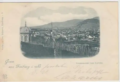 (4822) AK Gruß aus Freiburg im Breisgau, Panorama, Bahnpost 1901
