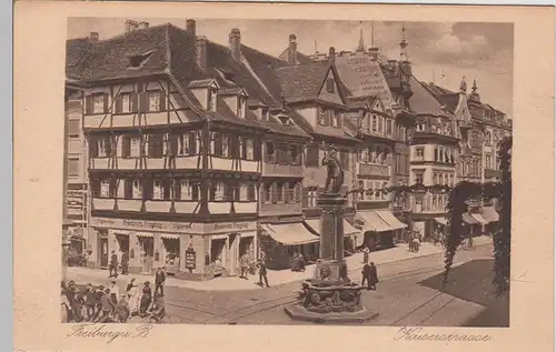 (109948) AK Freiburg im Breisgau, Kaiserstraße, Geschäfte, Bertoldsbrunnen 1920e