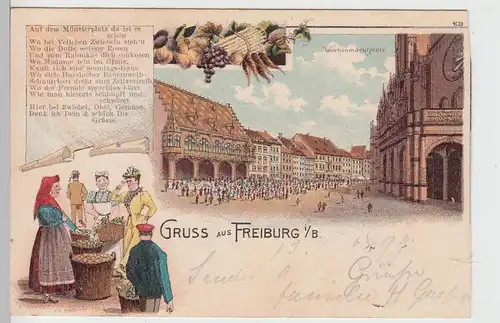 (108791) Künstler AK Gruß aus Freiburg im Breisgau, Wochenmarkt, Bahnpost 1899