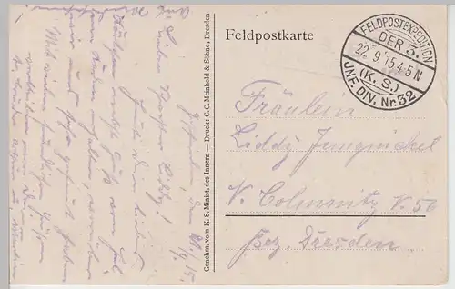 (97660) AK St Erme, Kirche, église, Klosterhof, 1. WK, Feldpost 1915