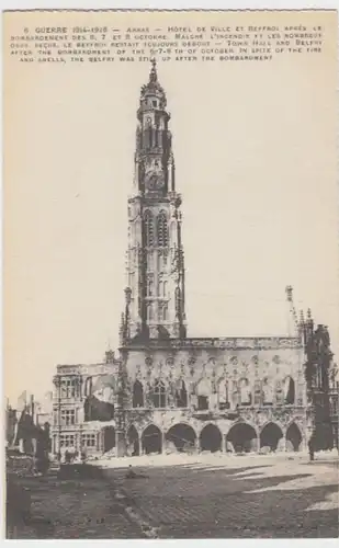 (9695) AK Arras, Pas-de-Calais, Rathaus, Belfried, Kriegsschäden 1914