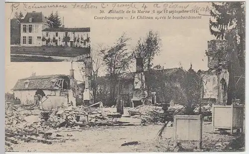 (35700) AK Courdemanges (Marne), Schloß vor u. nach d. Zerstörung 1914