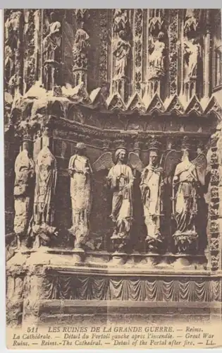 (2283) AK Reims, Kathedrale, Portal nach Brand 1914