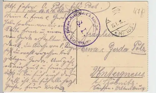 (16009) AK Calais, Frankr., Grand Hotel, Post, Feldpost 1916