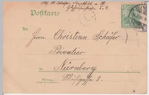 (97255) AK Gruss aus Frankfurt a.M., Neue Post, Mainpartie, Litho 1904