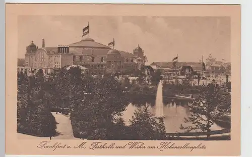 (95199) AK Frankfurt a.M., Festhalle und Weiher am Hohenzollernplatz, vor 1945