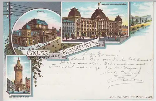 (91192) AK Gruss aus Frankfurt a.M., Reichspost, Börse, Litho 1896