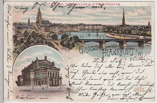 (115141) AK Gruss aus Frankfurt a.M., Panorama, Oper, Litho 1898