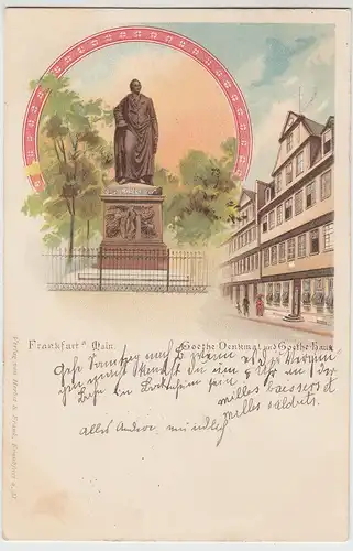 (109437) Künstler AK Frankfurt, Main, Goethe Denkmal, Goethe Haus 1899