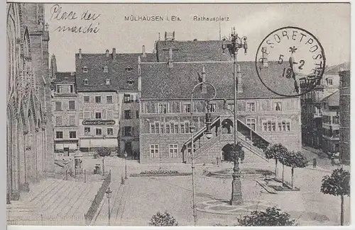 (37456) AK Mülhausen, Mulhouse, Rathausplatz, 1919