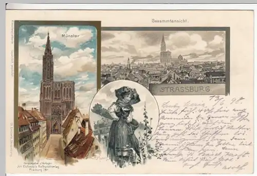 (17825) AK Strasbourg, Straßburg, Münster, Tracht, Gesamtansicht, Litho 1898