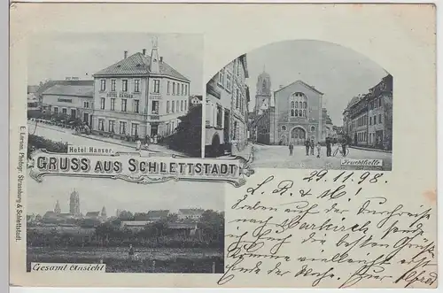 (111925) AK Gruss aus Schlettstadt, Sélestat, Hotel Hanser, Fruchthalle 1898