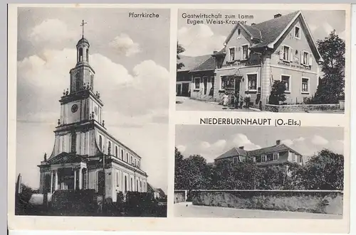 (110660) AK Niederburnhaupt, Burnhaupt-le-Bas, Kirche, Gastwirtschaft Zum Lamm v