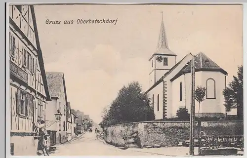 (107327) AK Gruss aus Oberbetschdorf, Partie an der Kirche, 1908