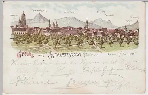 (101501) AK Gruss aus Schlettstadt, Sélestat, Panorama, Litho 1900