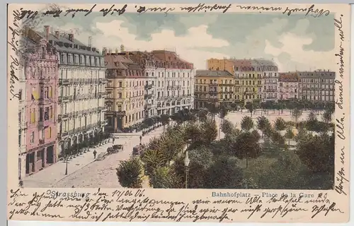(100192) AK Strassburg, Strasbourg, Bahnhofsplatz, 1906