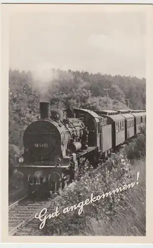 (94056) Foto AK Eisenbahn, Zug -gut angekommen- mit BR 38, 1959