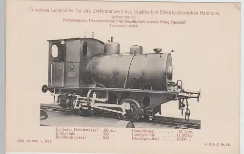 (113718) AK Feuerlose Lokomotive, Drehstromwerk Hannover, vor 1945
