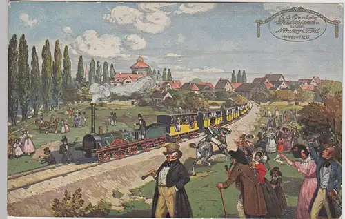 (100314) Künstler AK Erste Eisenbahn Deutschlands Nürnberg Fürth, Ludwigsbahn, v