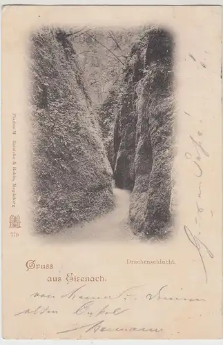 (112790) AK Gruss aus Eisenach, Drachenschlucht 1898