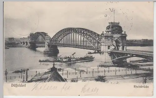 (95167) AK Düsseldorf, Rheinbrücke, Dampfschiff 1905