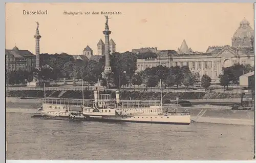 (85076) AK Düsseldorf, Rheinpartie vor dem Kunstpalast, 1924