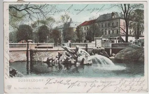 (71954) AK Düsseldorf, Tritonengruppe im Stadtgraben, 1904