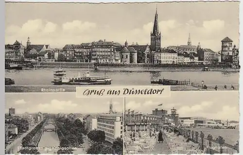 (30434) AK Gruß aus Düsseldorf, Mehrbildkarte mit Flughafen, nach 1945