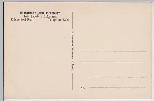 (114410) AK Düsseldorf Rath, Restaurant >Zur Centrale< Inneres 1910/20er